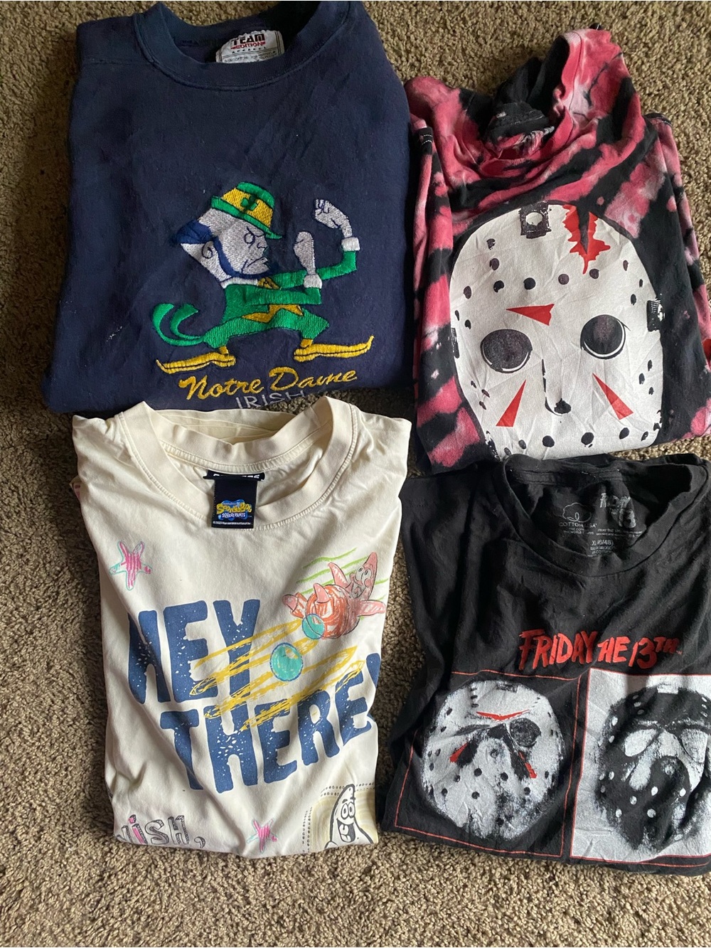 Mixed lot Sz XL  Notre Dame mens Navy Sweatshirt Logo 2 Jason tees & SpongeBob